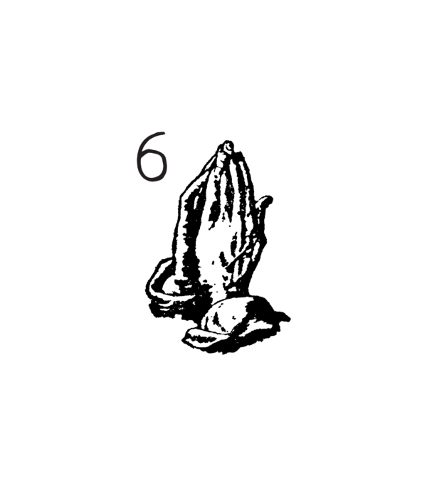 A drawing of two hands folded in prayer.