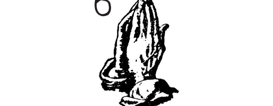 A drawing of two hands folded in prayer.
