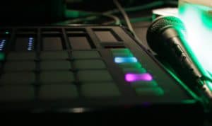 Soundboard and microphone in the dark